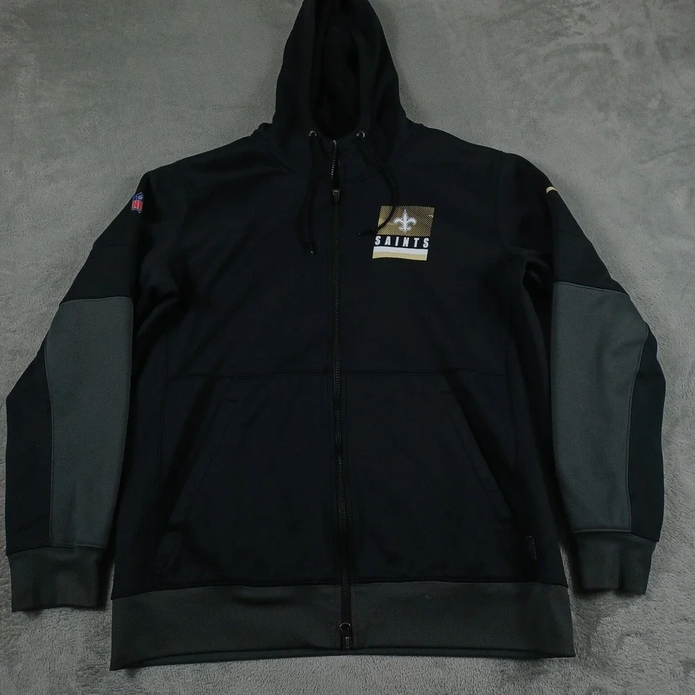 New Orleans Saints Jacket Mens Large Black Onfield Nike Dri Fit NFL Football